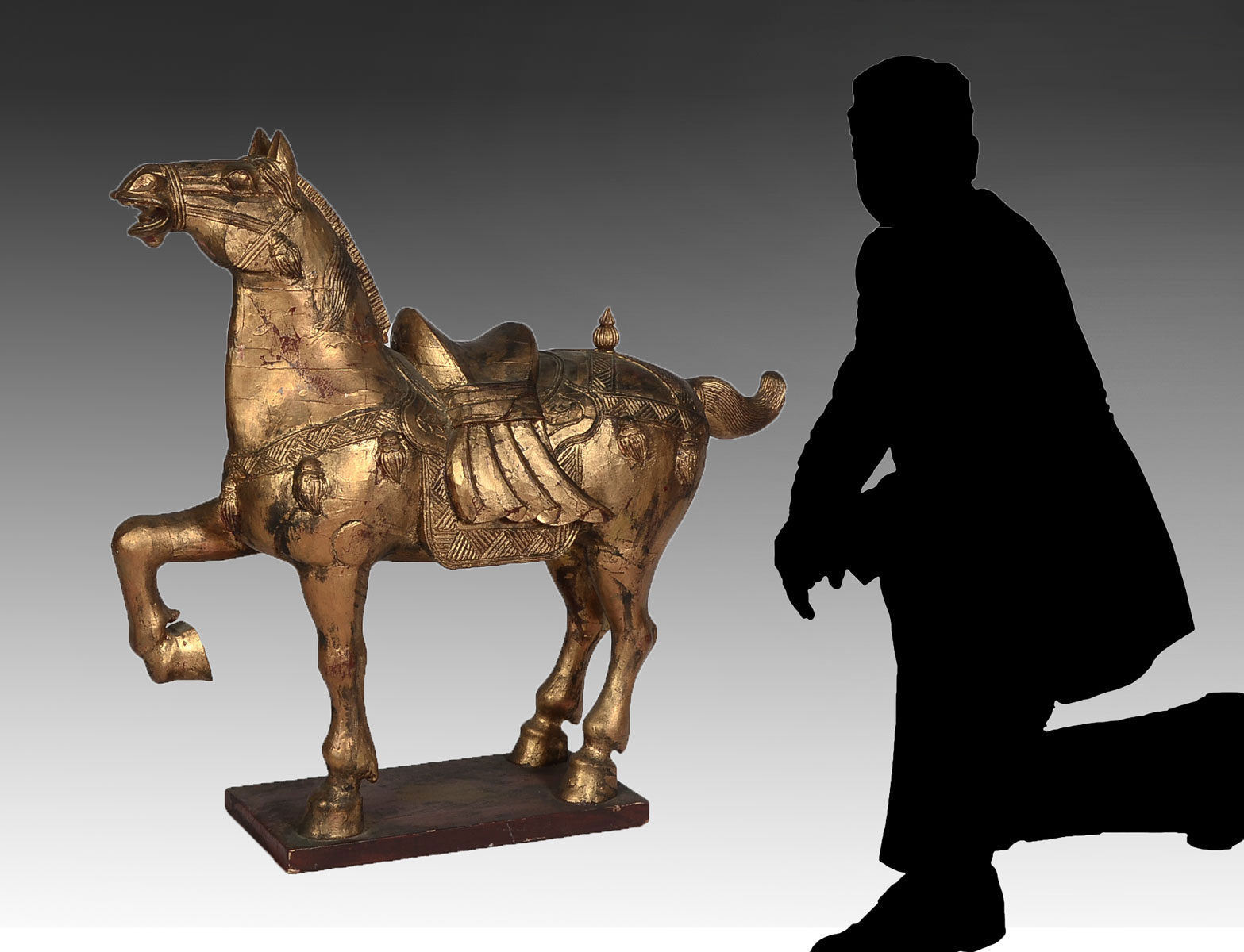 CARVED GILT TANG STYLE HORSE: Large