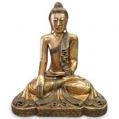 CARVED GILT WOOD SEATED BUDDHA