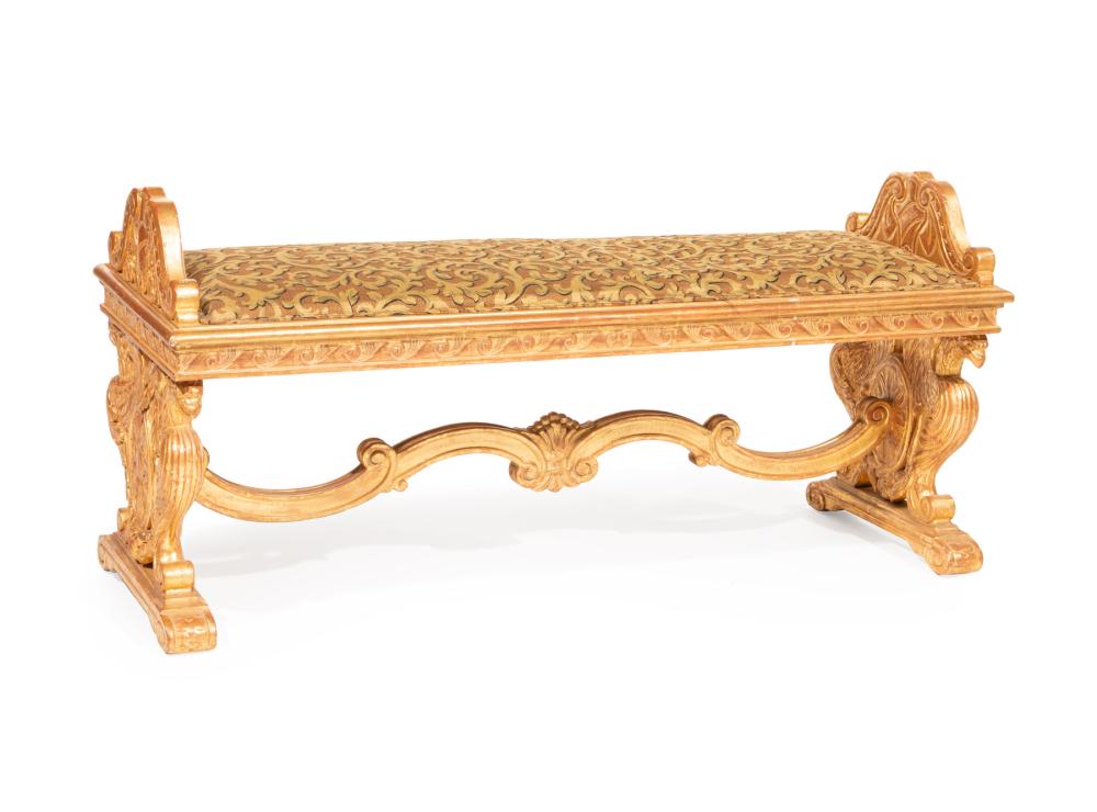 CARVED GILTWOOD BENCH OF