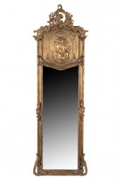 CARVED GILTWOOD TRUMEAU MIRROR