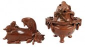 CARVED GOLDSTONE LIDDED CENSER