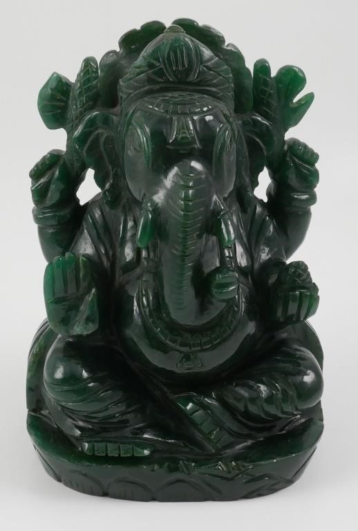 CARVED GREEN JADE GANESHA