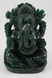 CARVED GREEN JADE GANESHA STAT