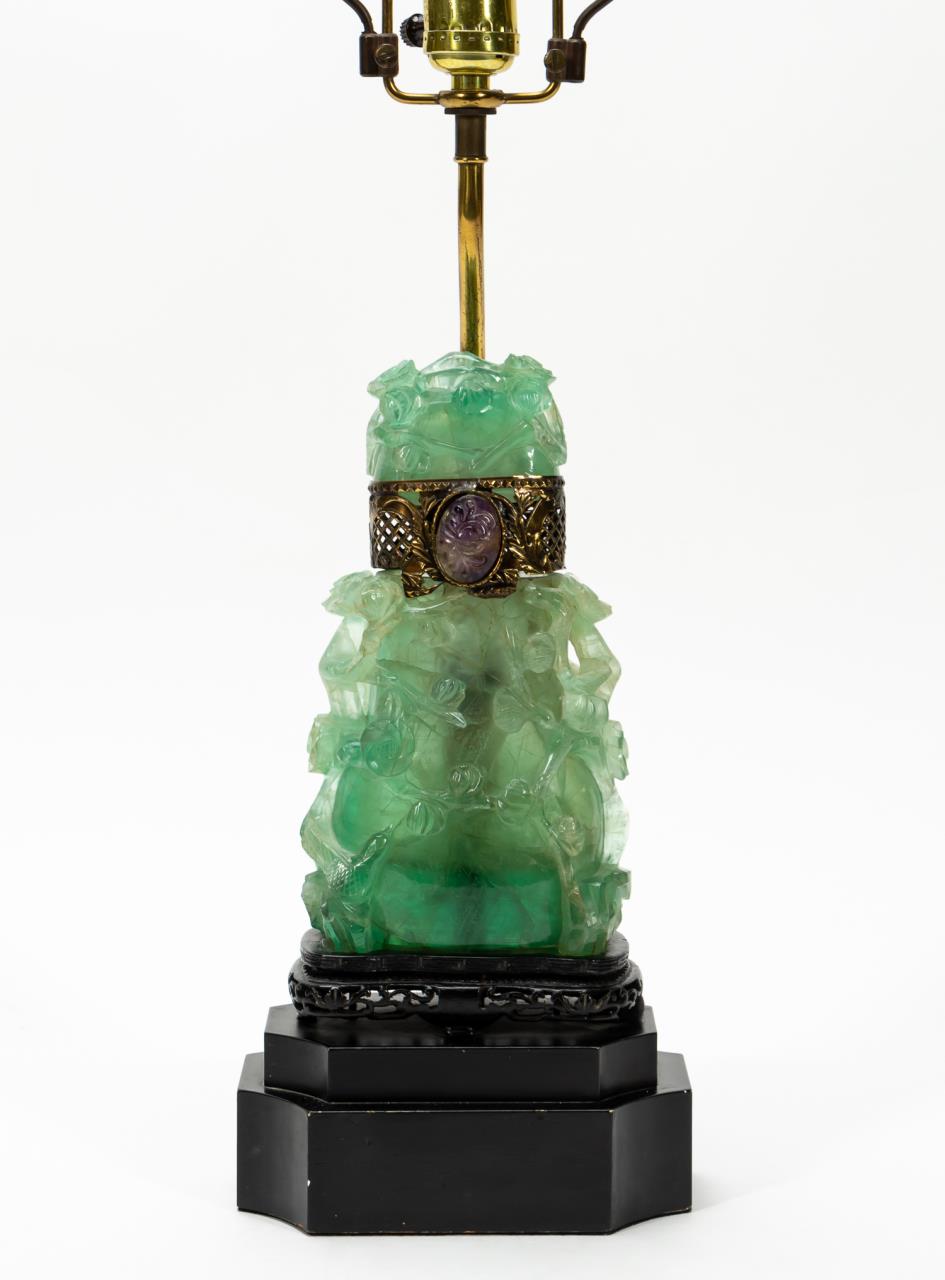 CARVED GREEN QUARTZ LIDDED URN