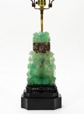 CARVED GREEN QUARTZ LIDDED URN