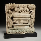 CARVED GREEN SCHIST FRIEZE PAN
