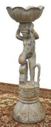 CARVED & GREY WASHED WOOD FIGU