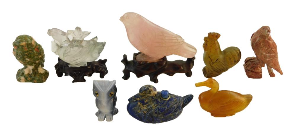 CARVED HARDSTONE BIRDS, EIGHT