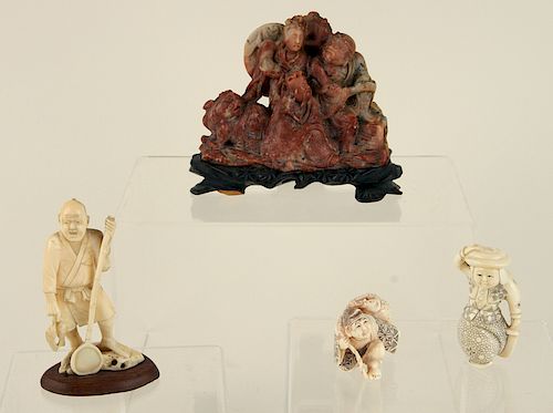 CARVED HARDSTONE FIGURAL GROUP