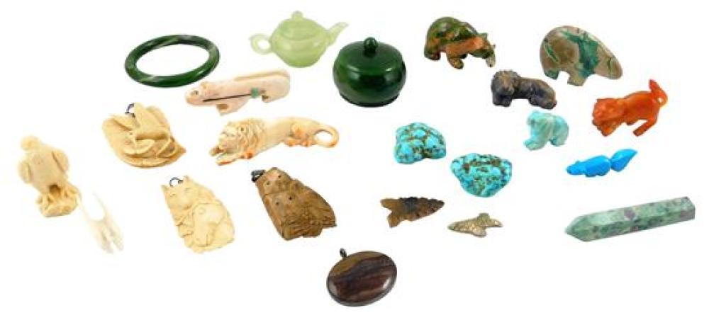 CARVED HARDSTONE, TUSK AND SHELL,