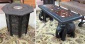 CARVED HARDWOOD BENCH AND SIDE