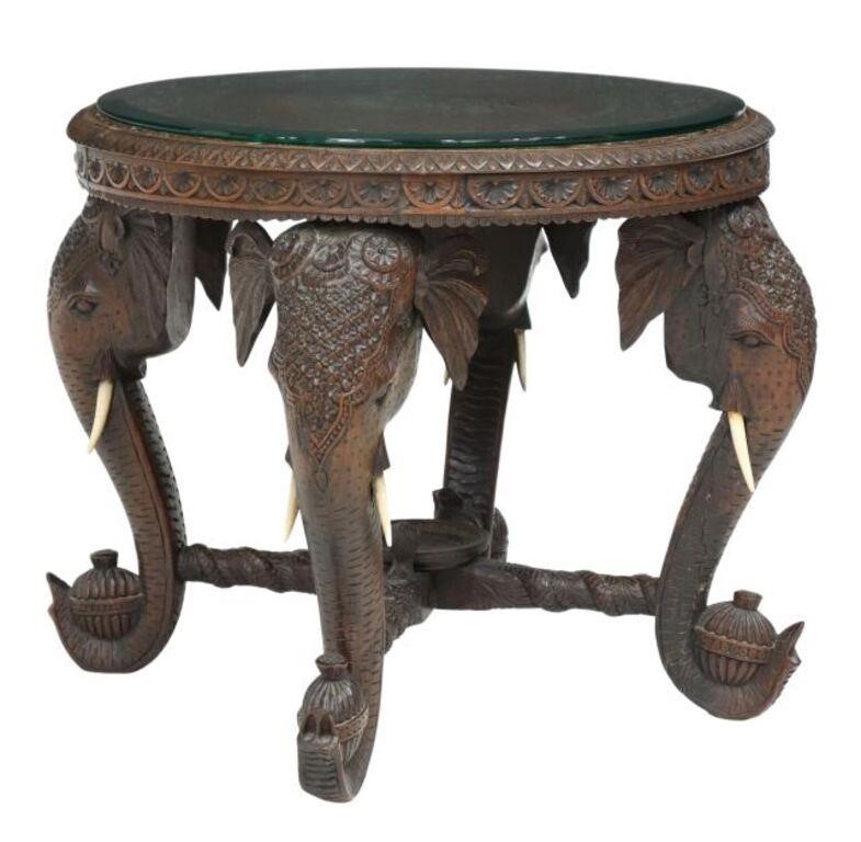 CARVED HARDWOOD ELEPHANT SIDE