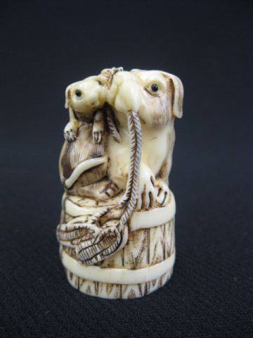 Carved Hippo Ivory Netsuke of a Dog