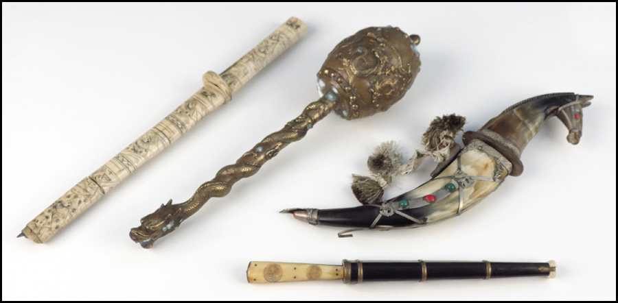 CARVED HORN DAGGER AND SCABBARD.