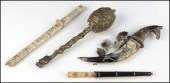 CARVED HORN DAGGER AND SCABBAR