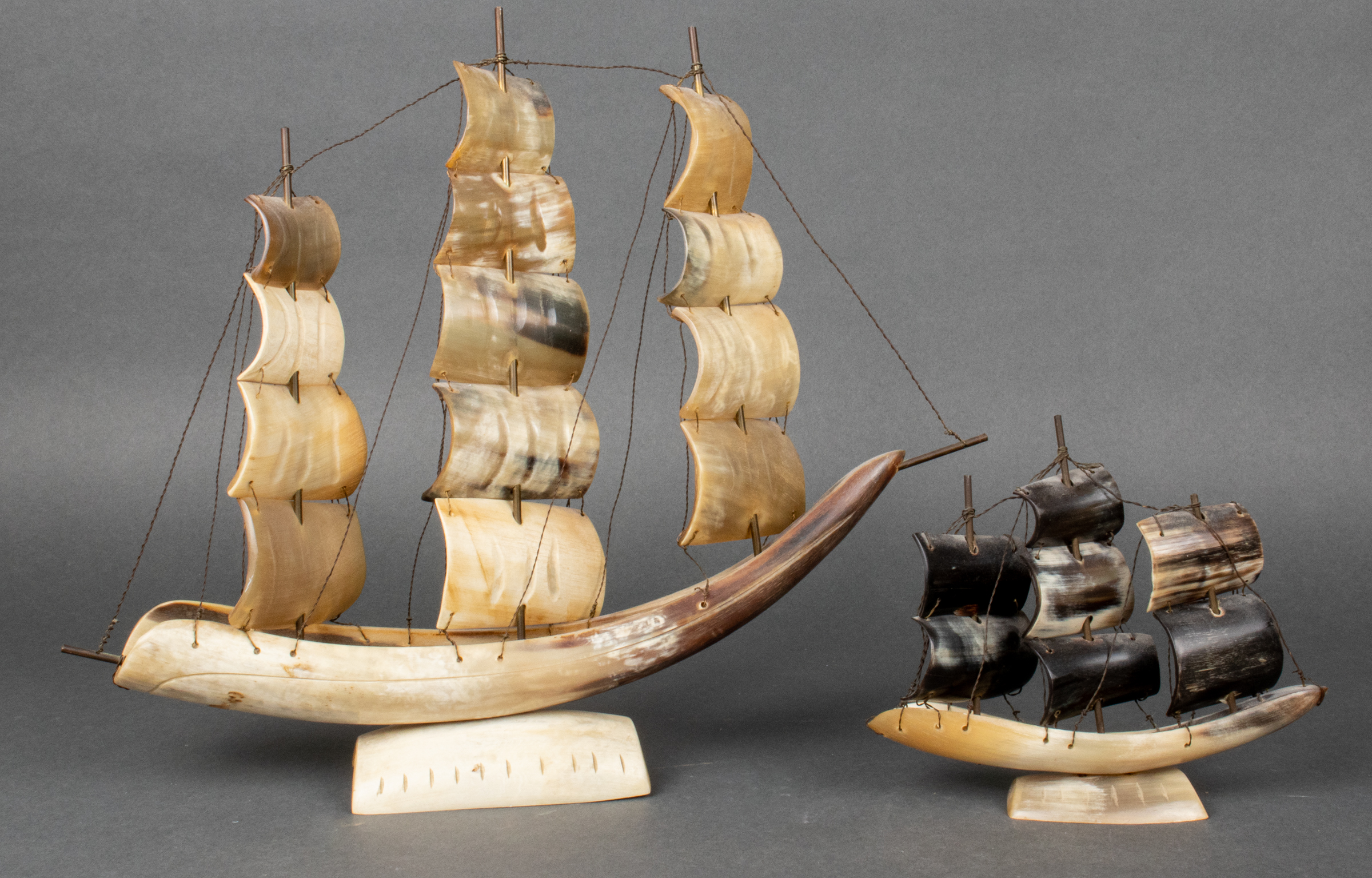 CARVED HORN SAILING SHIP MODELS,