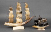 CARVED HORN SAILING SHIP MODEL