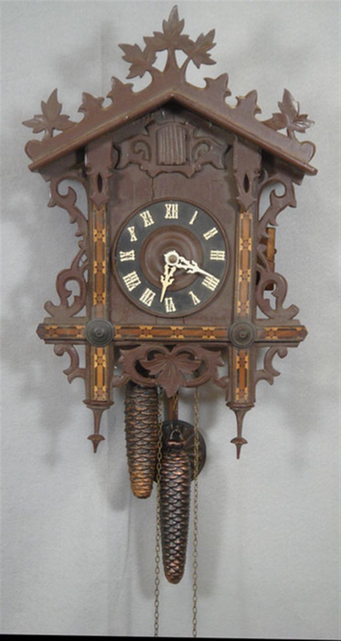 Carved & inlaid Black Forest cuckoo