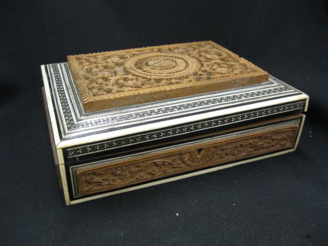 Carved & Inlaid Wooden Box bone &