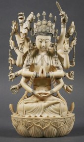 CARVED IVORY: 18 ARM BUDDHIST