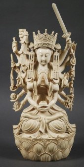 CARVED IVORY: 18 ARM BUDDHIST