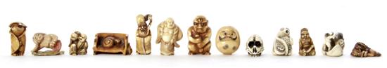 Carved ivory and bone netsuke and