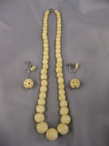 Carved Ivory Bead Necklace &