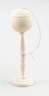 CARVED IVORY BILBOQUET 19TH CE