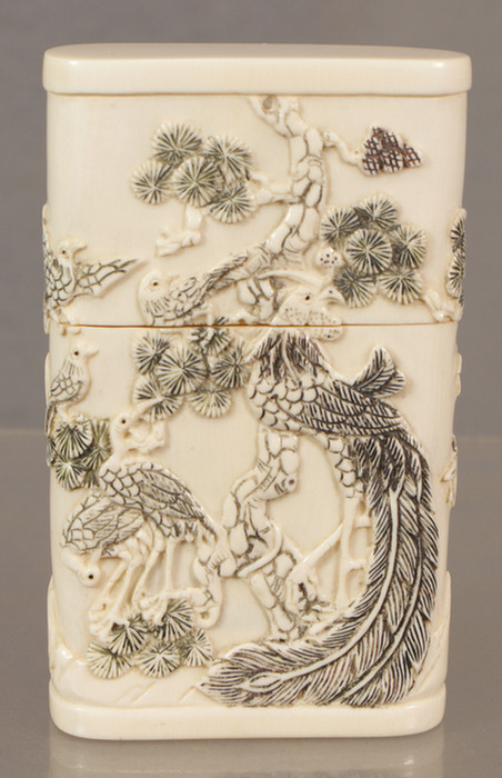 Carved ivory box with exotic