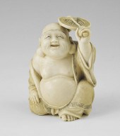 CARVED IVORY BUDDHA HOLDING FA