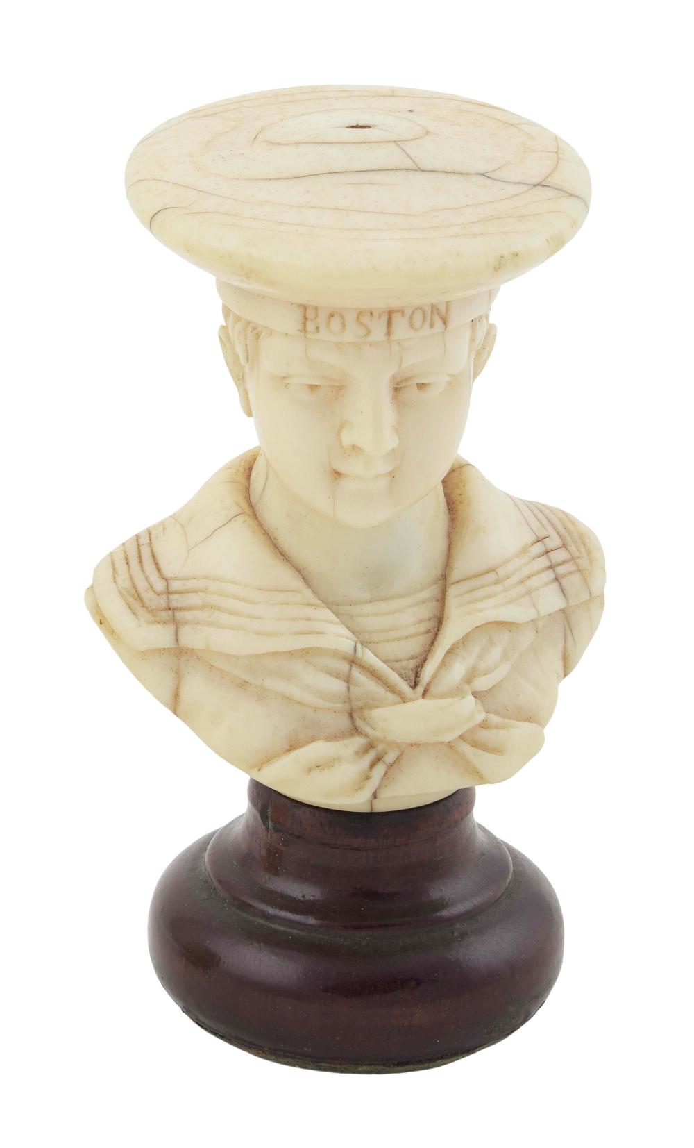 CARVED IVORY BUST OF A SAILOR
