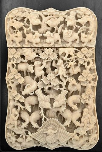 CARVED IVORY CARD HOLDER, HAVING