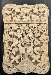CARVED IVORY CARD HOLDER, HAVI