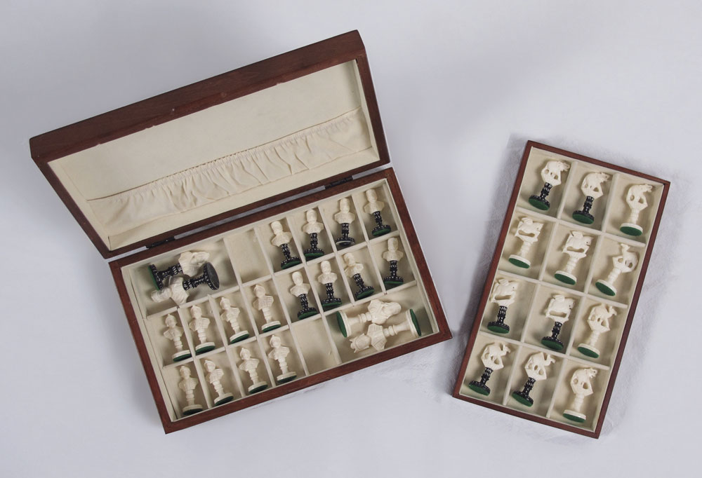 CARVED IVORY CHESS SET: Carved with
