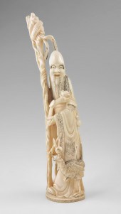 CARVED IVORY ELDER: Figure of
