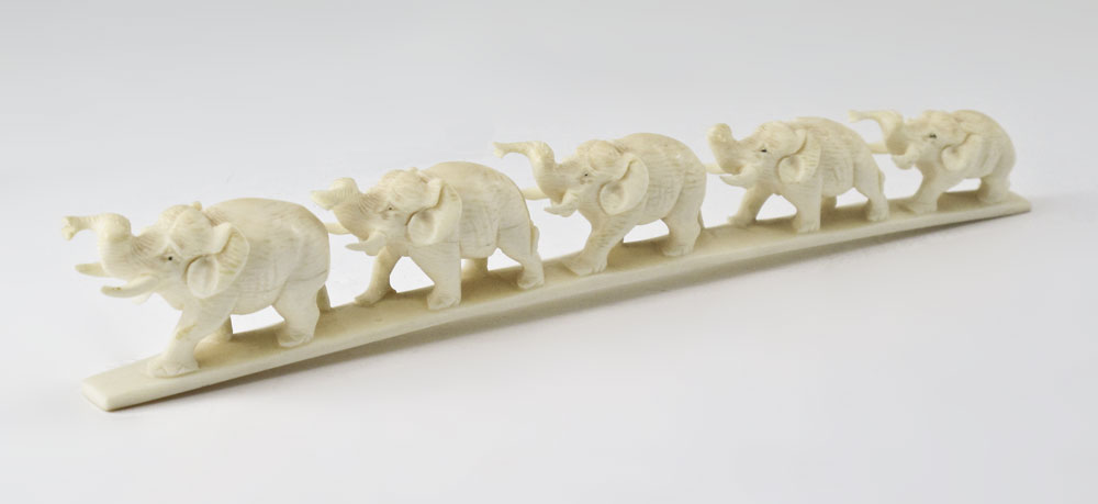 CARVED IVORY ELEPHANT BRIDGE: 5