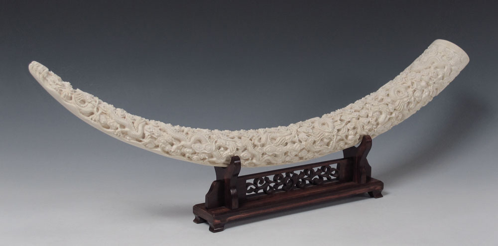CARVED IVORY ELEPHANT TUSK: