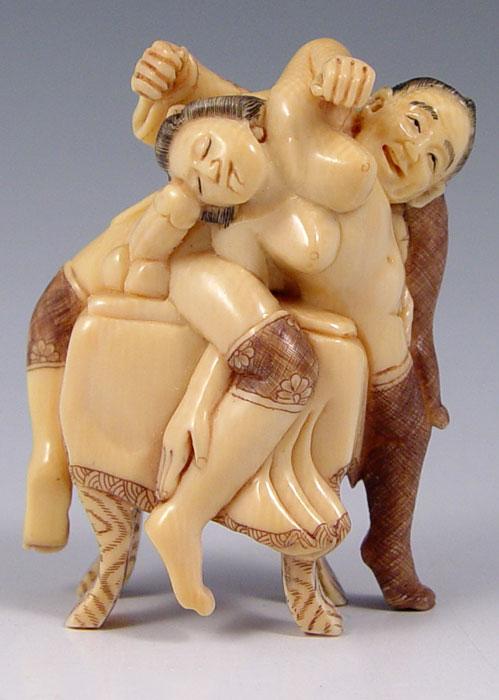 CARVED IVORY EROTIC NETSUKE: