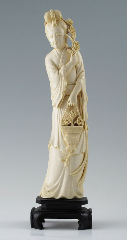 CARVED IVORY FIGURAL MAIDEN TUSK: