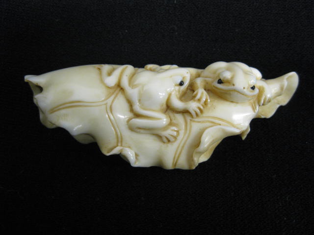 Carved Ivory Figurine of Frogs with