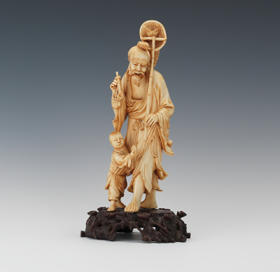 Carved Ivory Fisherman with Child