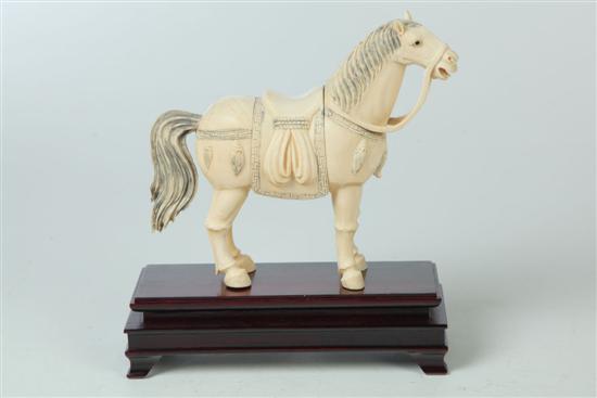 CARVED IVORY HORSE.  China  early