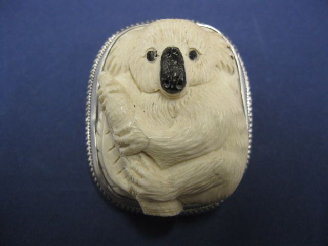 Carved Ivory Koala Bear Pin or