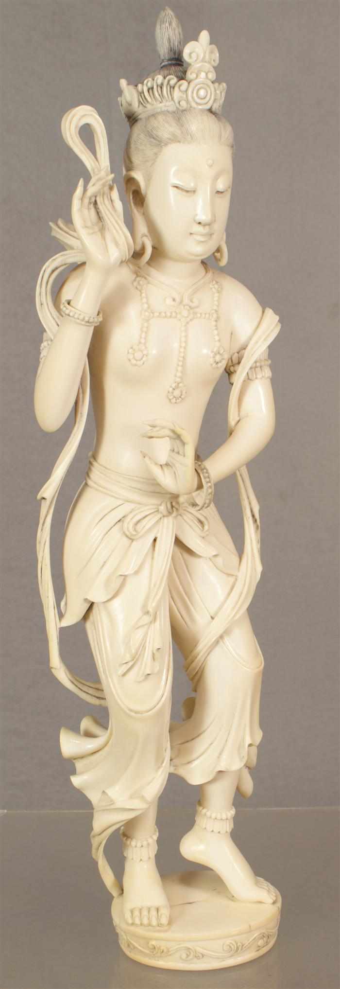 Carved ivory maiden, 20th c,