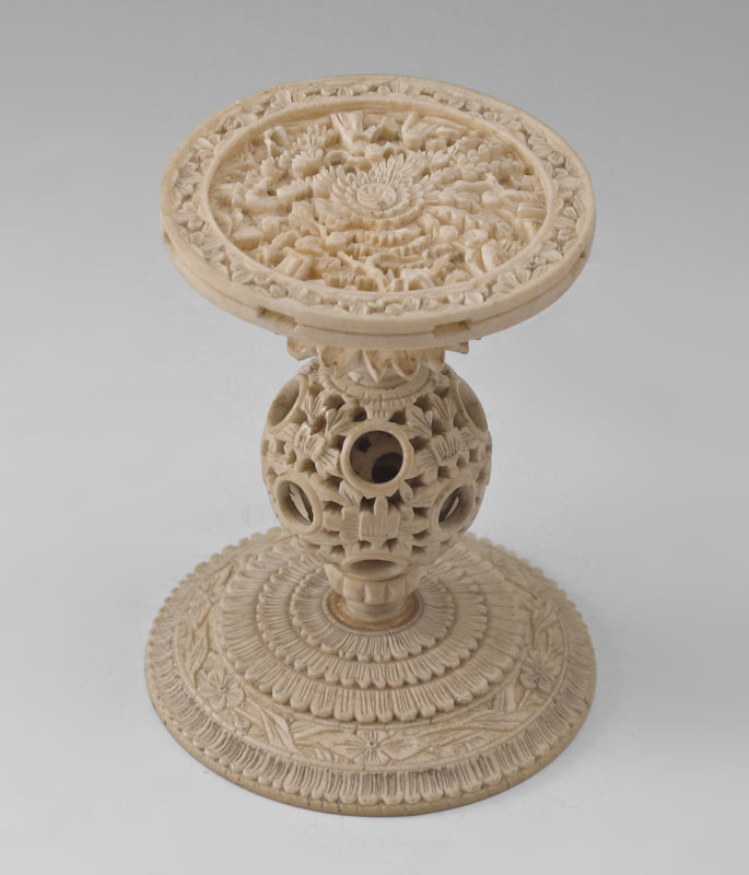 CARVED IVORY MYSTERY BALL STAND: