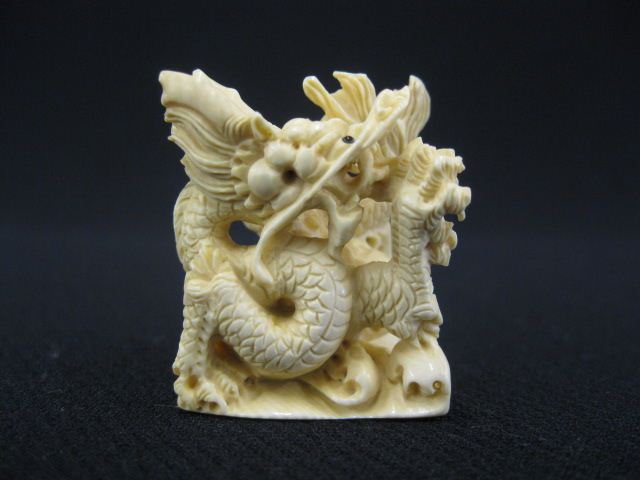 Carved Ivory Netsuke of a Dragon