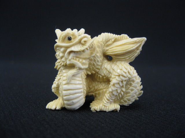 Carved Ivory Netsuke of a Dragon