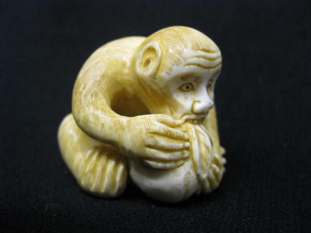 Carved Ivory Netsuke of a Monkey