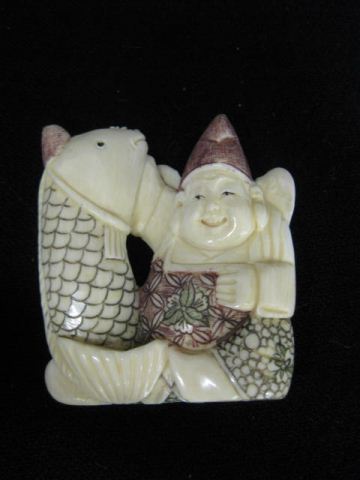 Carved Ivory Netsuke of Man &