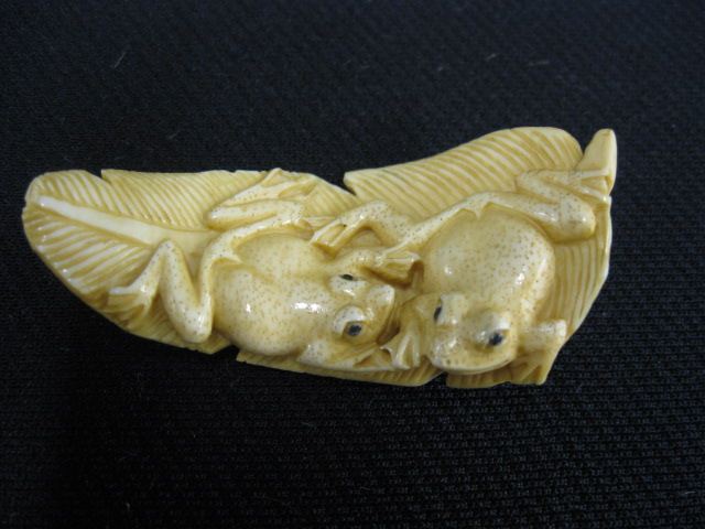 Carved Ivory Netsuke of Two Frogs